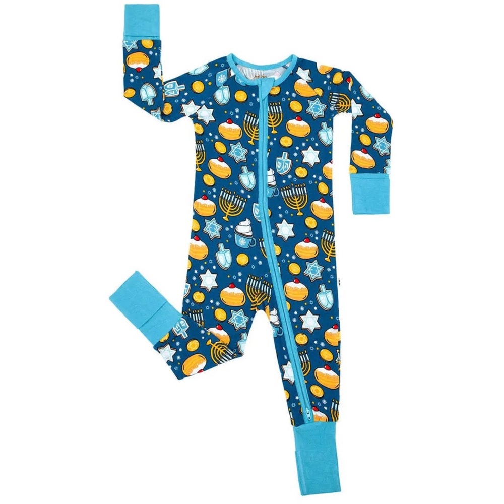 NWT Little Sleepies Hanukkah Print Zip One-Piece Pajamas - Blue 3-6Mo